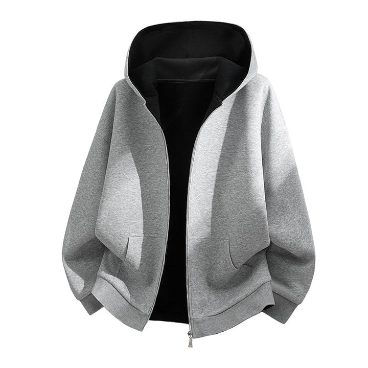 Unisex Oversize Zip-Hoodie mit zweifarbigem Innenfutter, Boxy-Schnitt & Zwei-Wege-Reißverschluss Drune