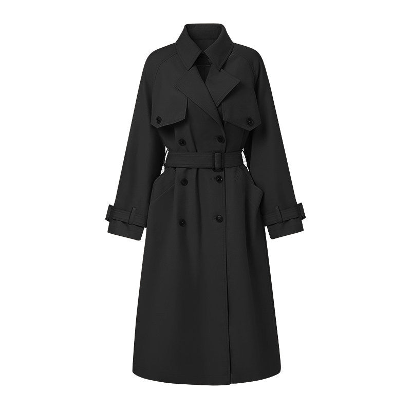 Damen Oversize Trenchcoat mit Doppelreihe, Taillengürtel und Epauletten Drune