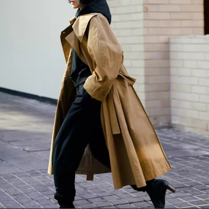 Damen Voluminöser Trenchcoat im Oversize-Look mit weitem Wasserfallkragen und Taillenbindegürtel Drune