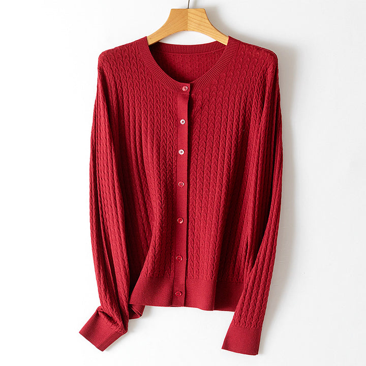 Damen Feinstrick-Cardigan mit Zopfmuster, Rundhalsausschnitt und Knopfleiste Drune