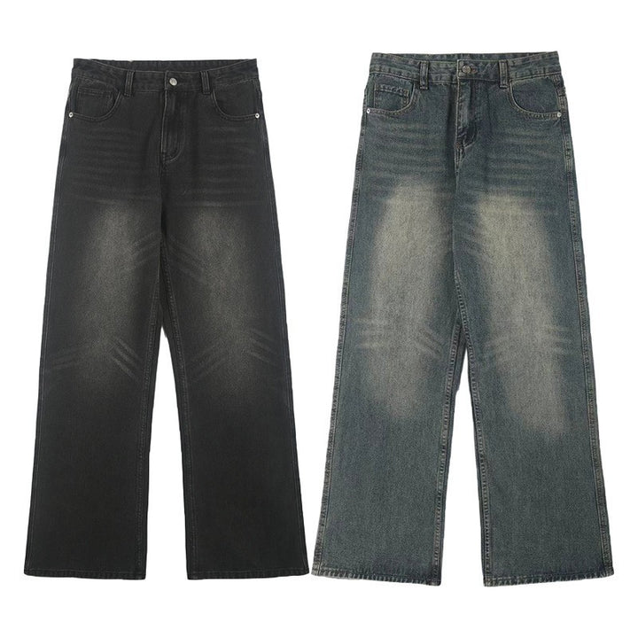 Herren Baggy-Jeans mit tiefem Schritt, verwaschener Vintage-Denim und geradem Bein Drune
