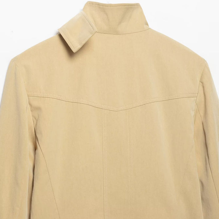 Damen Kurzgeschnittene Doppelreihige Utility-Jacke mit Stehkragen und Pattentaschen Drune