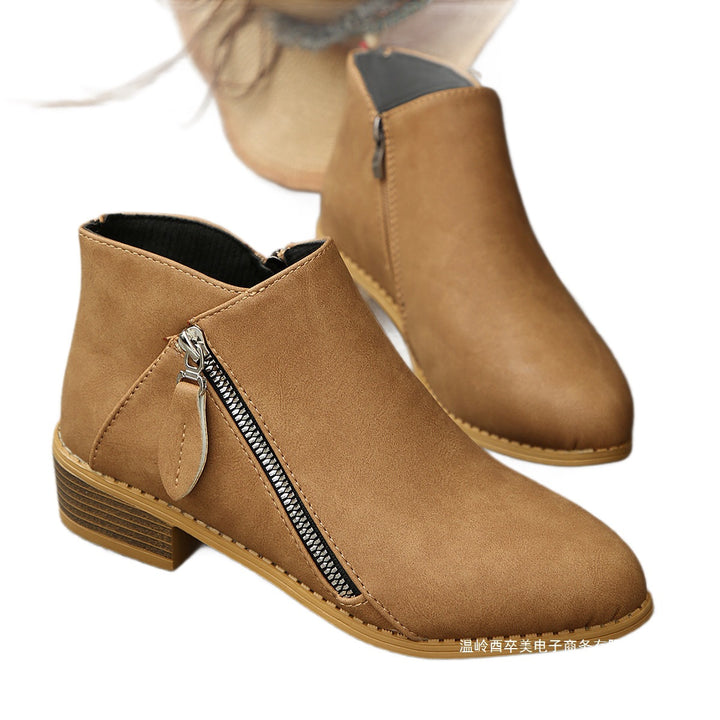 Damen Kurzschaftstiefelette mit seitlichem Reißverschluss und niedrigem Blockabsatz Drune