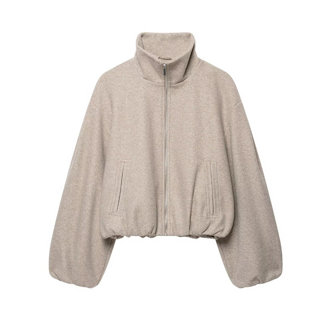 Damen Oversized Kurzblouson mit Stehkragen, Reißverschluss und elastischem Saum Drune