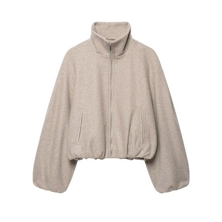 Damen Oversized Kurzblouson mit Stehkragen, Reißverschluss und elastischem Saum Drune