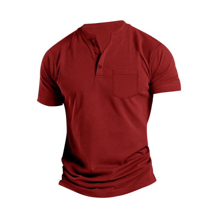 Herren nan atmungsaktives Baumwoll-Elasthan Kurzarm-Henley mit Brusttasche Drune