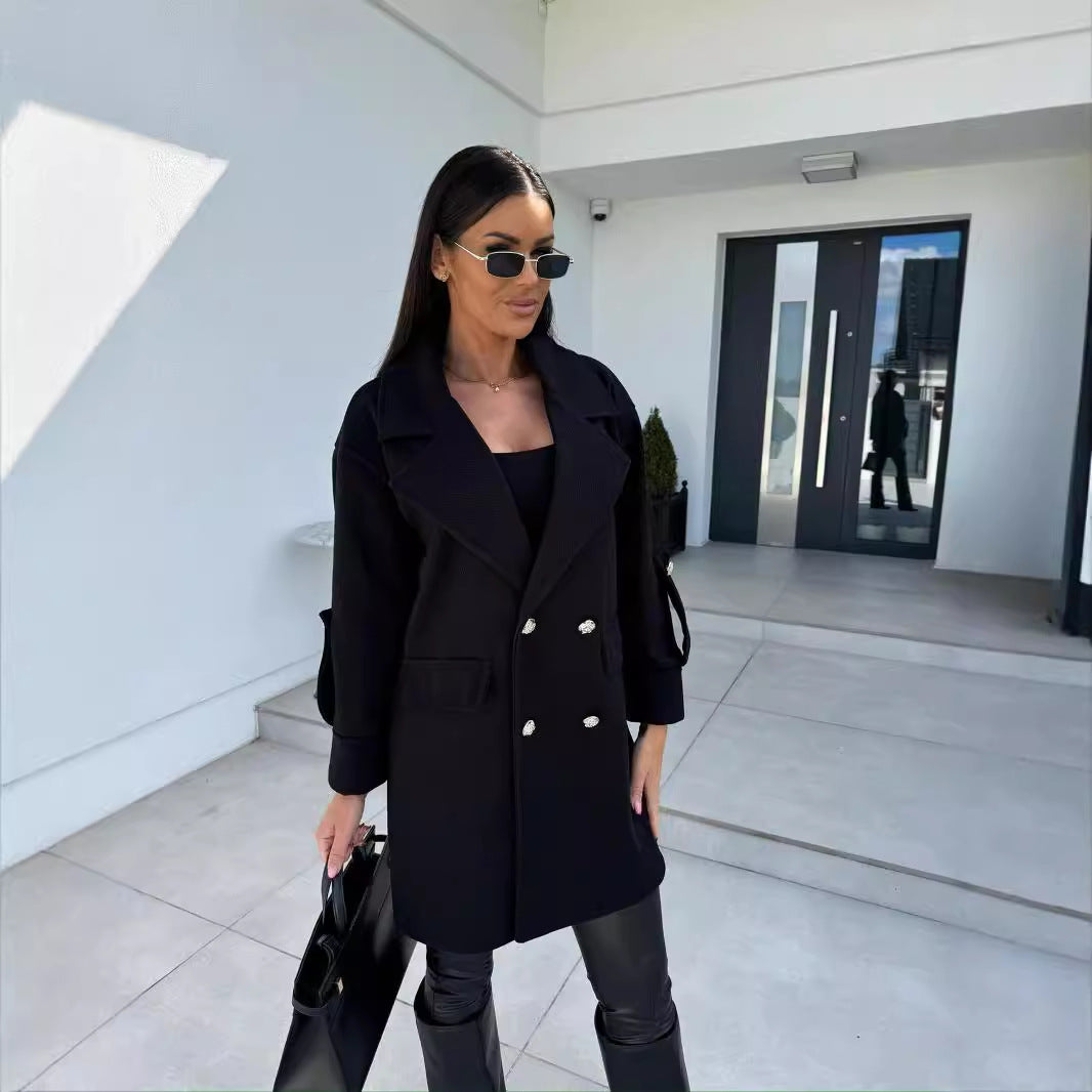 Damen Eleganter Oversized-Blazer mit doppelter Knopfleiste und praktischen Taschen Drune