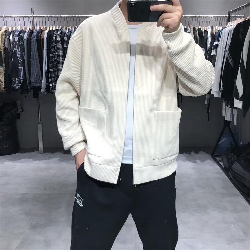 Herren Gerippte Zip-Strickjacke mit Stehblende und aufgesetzten Taschen Drune