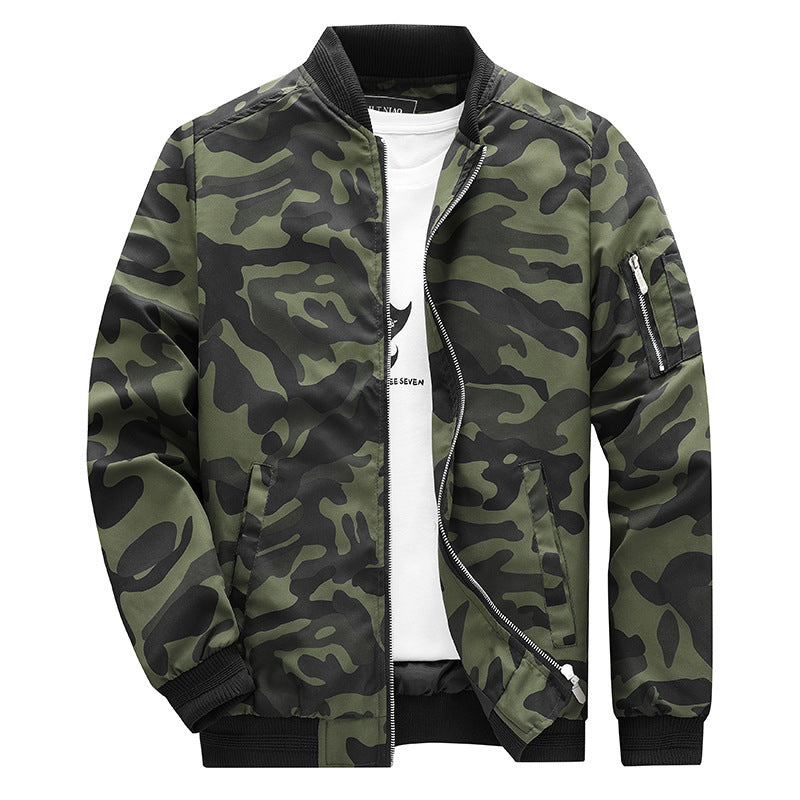 Herren Camouflage-Bomberjacke im Military‑Look mit Reißverschluss und Ärmel‑Utilitytasche Drune