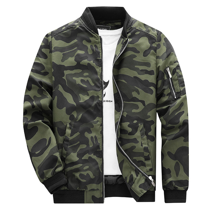 Herren Camouflage-Bomberjacke im Military‑Look mit Reißverschluss und Ärmel‑Utilitytasche Drune