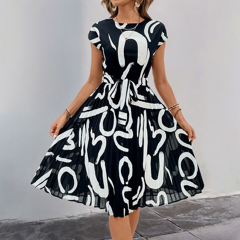 Damen Midikleid mit asymmetrischem Saum und dekorativem Bindegürtel Drune