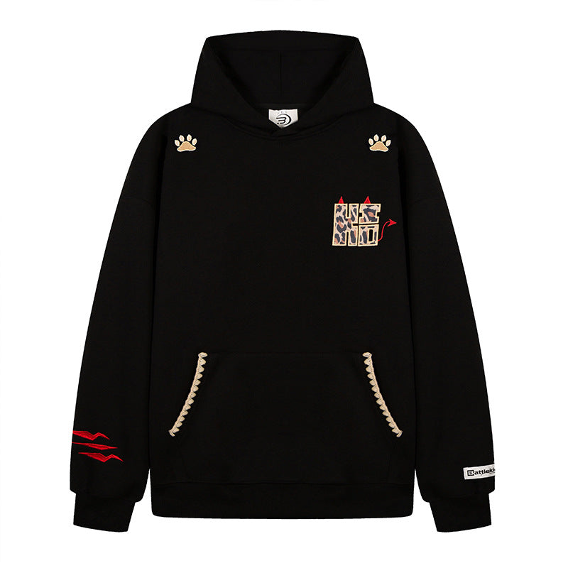 Damen Oversize-Kapuzenpullover mit Kängurutasche, Tier‑Patch und Zierstickerei Drune