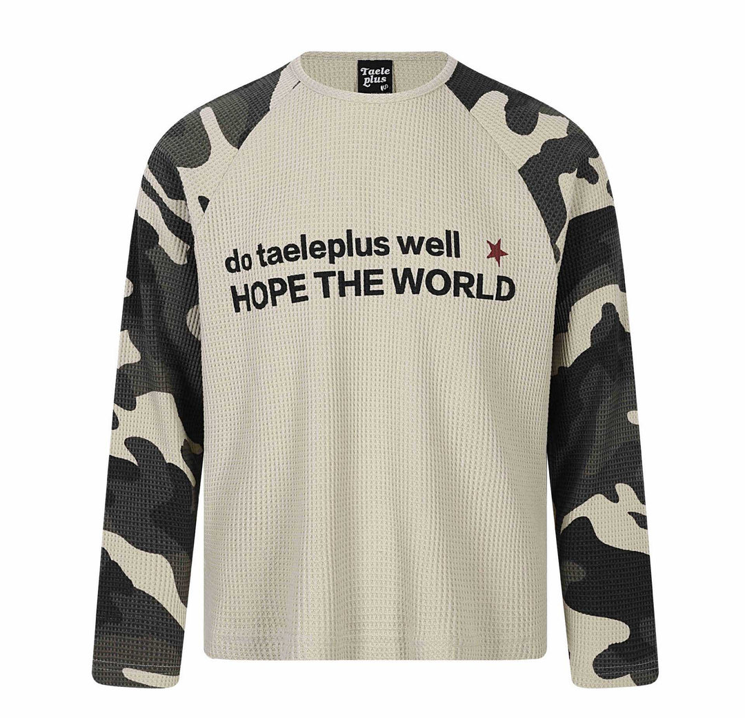 Unisex Waffelstrick-Langarmshirt mit Raglanärmeln und Camouflage-Details Drune