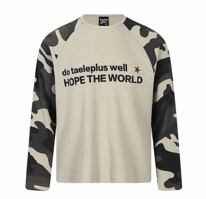 Unisex Waffelstrick-Langarmshirt mit Raglanärmeln und Camouflage-Details Drune