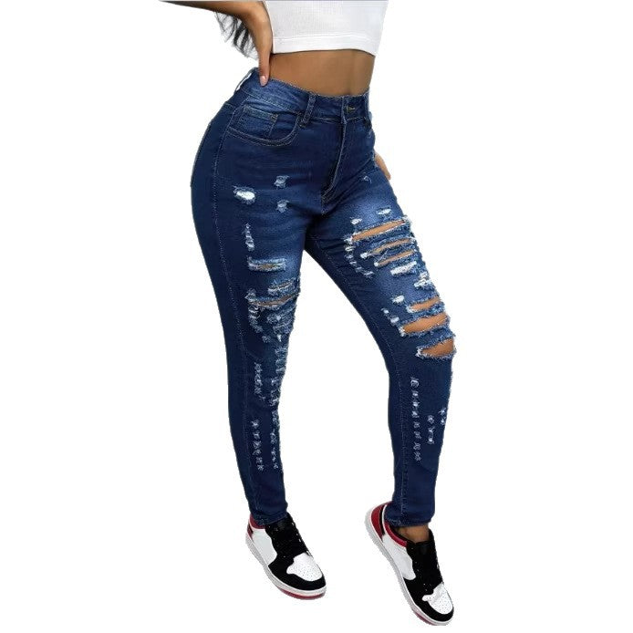 Damen Hochtaillierte Ripped-Skinny-Jeans mit taillenformendem Komfortbund Drune