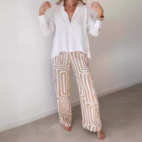 Frauen weite Palazzo-Hose mit grafischem Retro-Print Drune