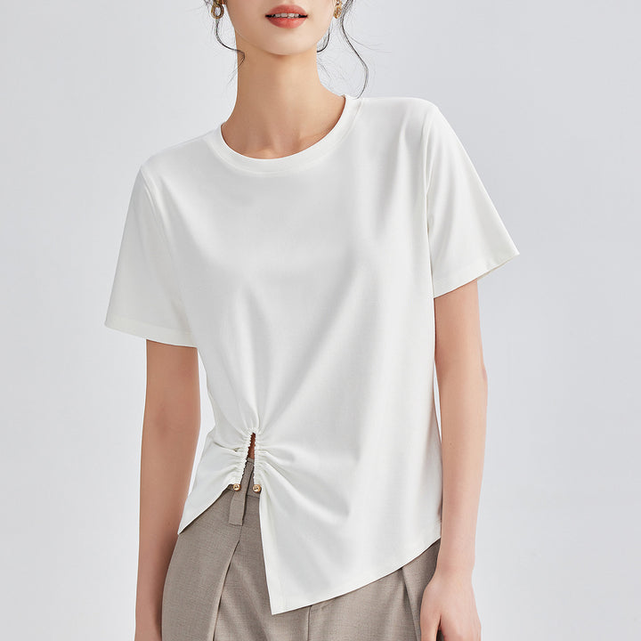 Damen Kurzarmshirt mit elegantem Knoten-Detail und asymmetrischem Saum Drune