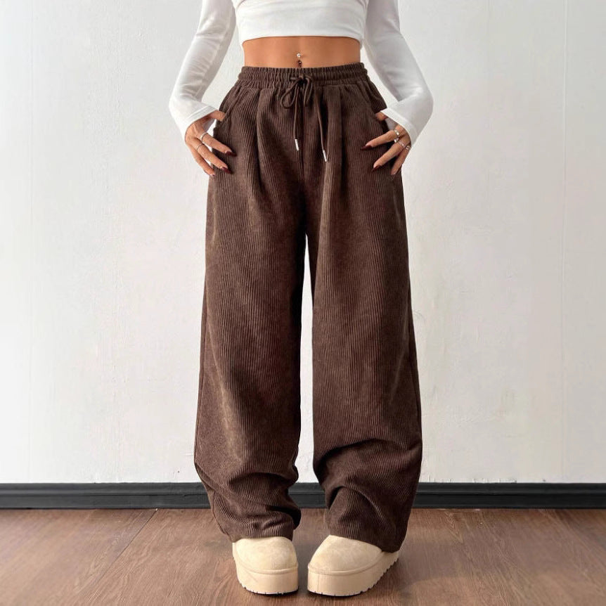 Damen Bequeme Casual Cordhose mit elastischem Bund und seitlichen Taschen Drune