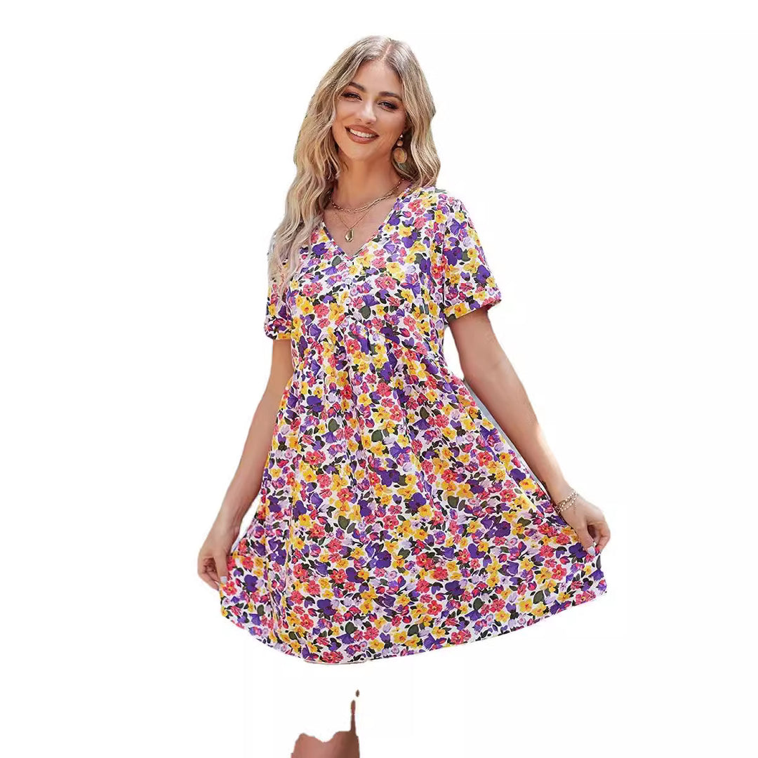 Damen Shift-Kleid mit floralem Schnitt und V-Ausschnitt Drune