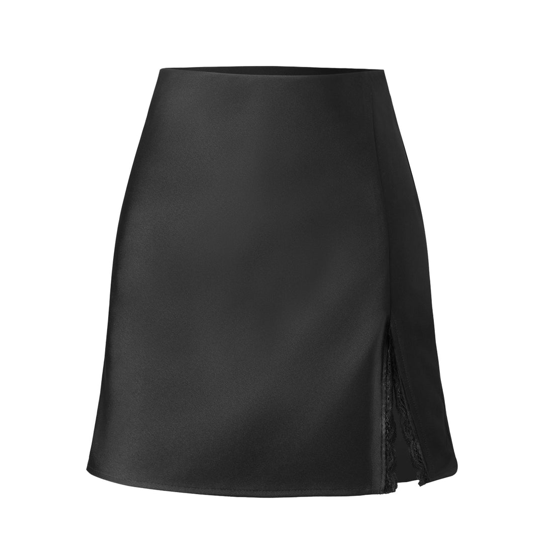 Damen Satin-Rock mit seitlichem Schlitz und Spitzenakzenten Drune