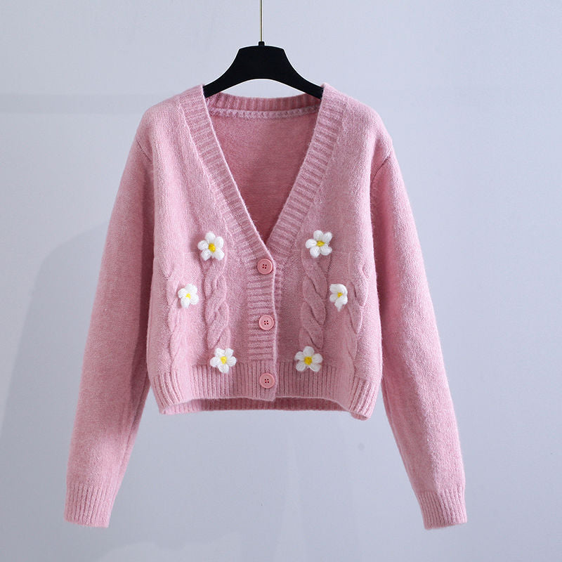 Damen verspielter Strickjacke mit Blumenmuster Drune