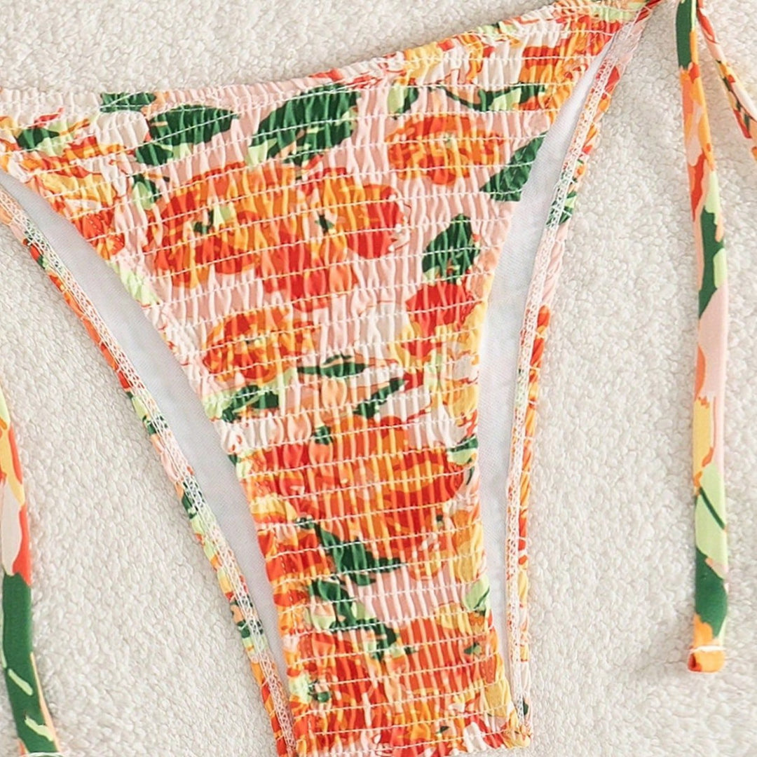 Damen Triangel-Bikini mit floralen Raffungen Drune