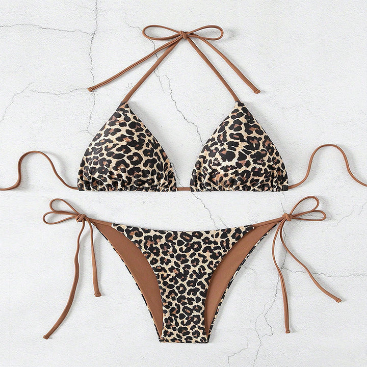 Damen Triangel-Bikini mit verspieltem Leopardenmuster und raffinierten Bindebändern Drune