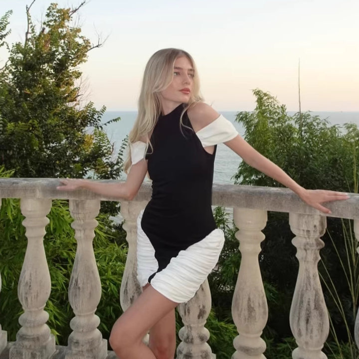 Damen elegantes Minikleid mit asymmetrischem Design und stilvollen Rüschendetails Drune
