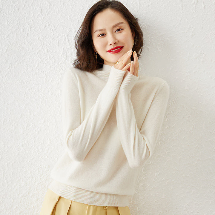 Damen Luxuriöser Kaschmir-Feinstrickpullover mit Stehkragen Drune