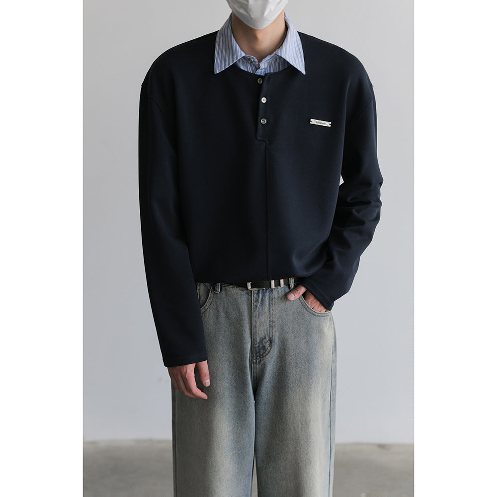 Herren Lässiges Poloshirt mit Langarm und Knopfleiste Drune