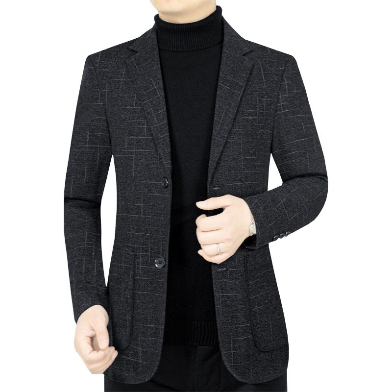 Herren Slim-Fit Sakko aus Wollmischung mit dezentem Karomuster Drune