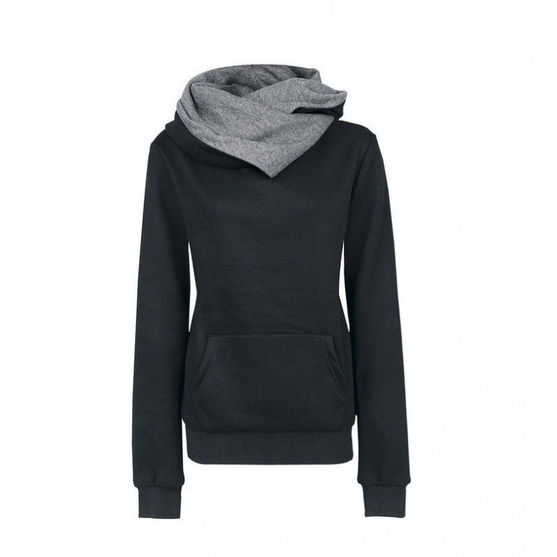 Damen Taillierter Kapuzenpullover mit überlappendem Schalkragen und Kängurutasche Drune