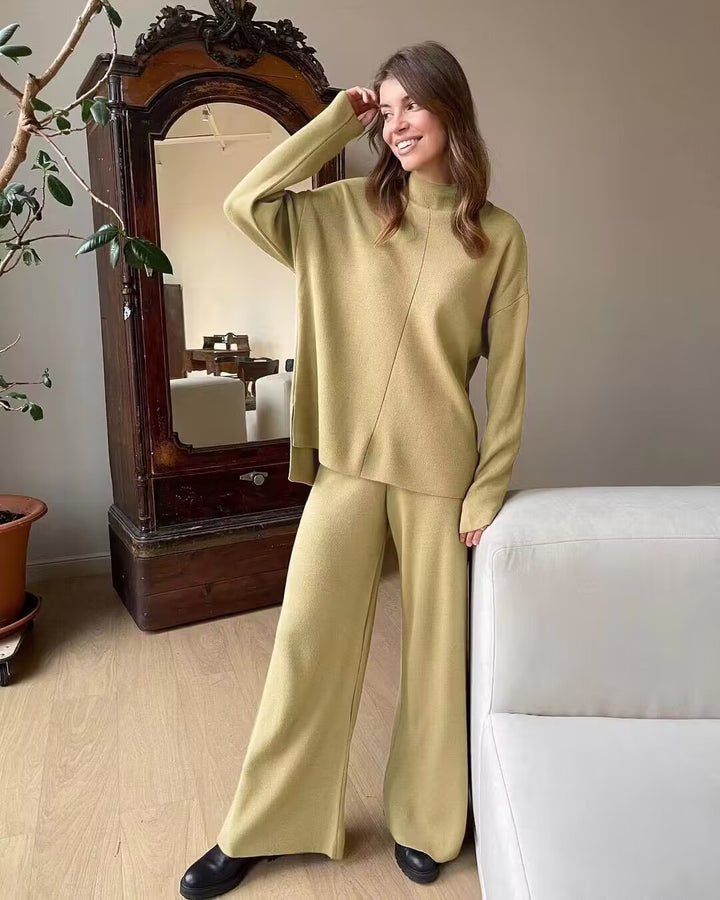 Damen lässiges Strickset mit weitem Schnitt und hohem Kragen Drune