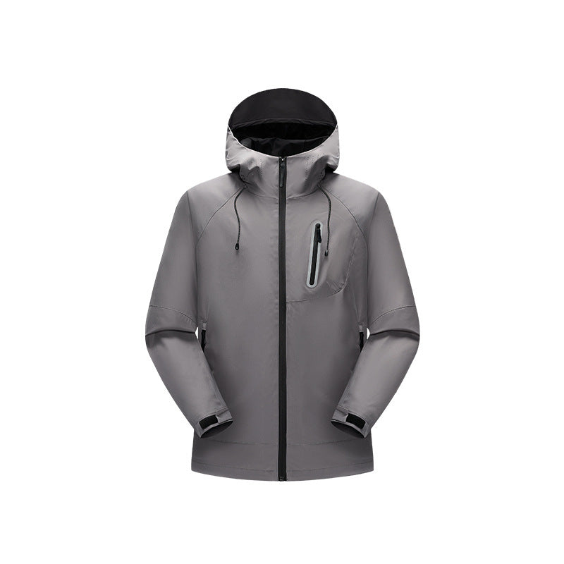 Herren Wasserdichte Softshell-Regenjacke mit verstellbarer Kapuze und Brustreißverschluss Drune