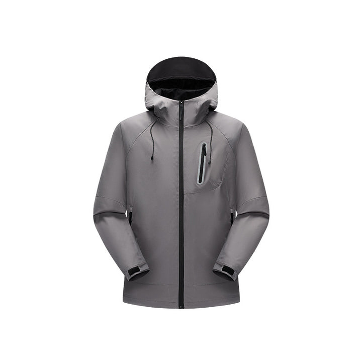 Herren Wasserdichte Softshell-Regenjacke mit verstellbarer Kapuze und Brustreißverschluss Drune