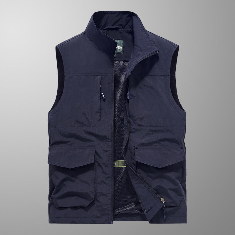 Herren Utility-Outdoorweste mit Multifachtaschen, Mesh-Futter & Stehkragen Drune