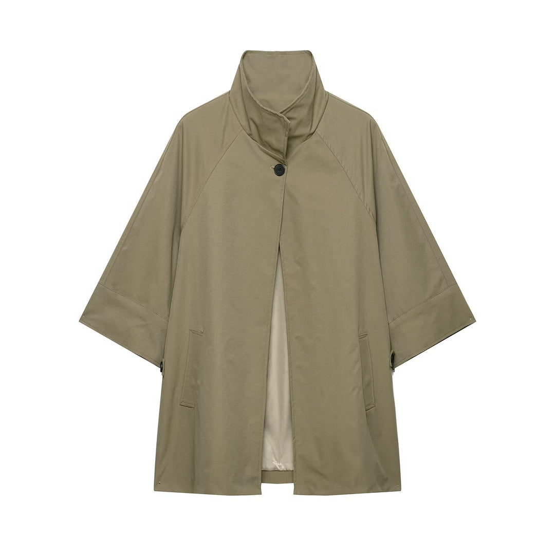 Damen Zweiteiler Kurzcape-Jacke mit Stehkragen und hochtaillierter Plissee-Culotte Drune