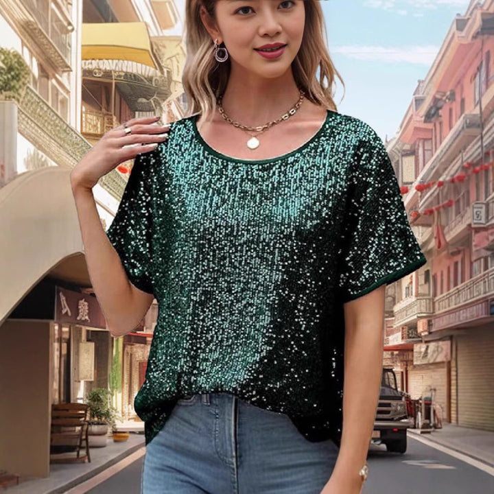 Damen Glitzernde Kurzarm-Bluse Drune