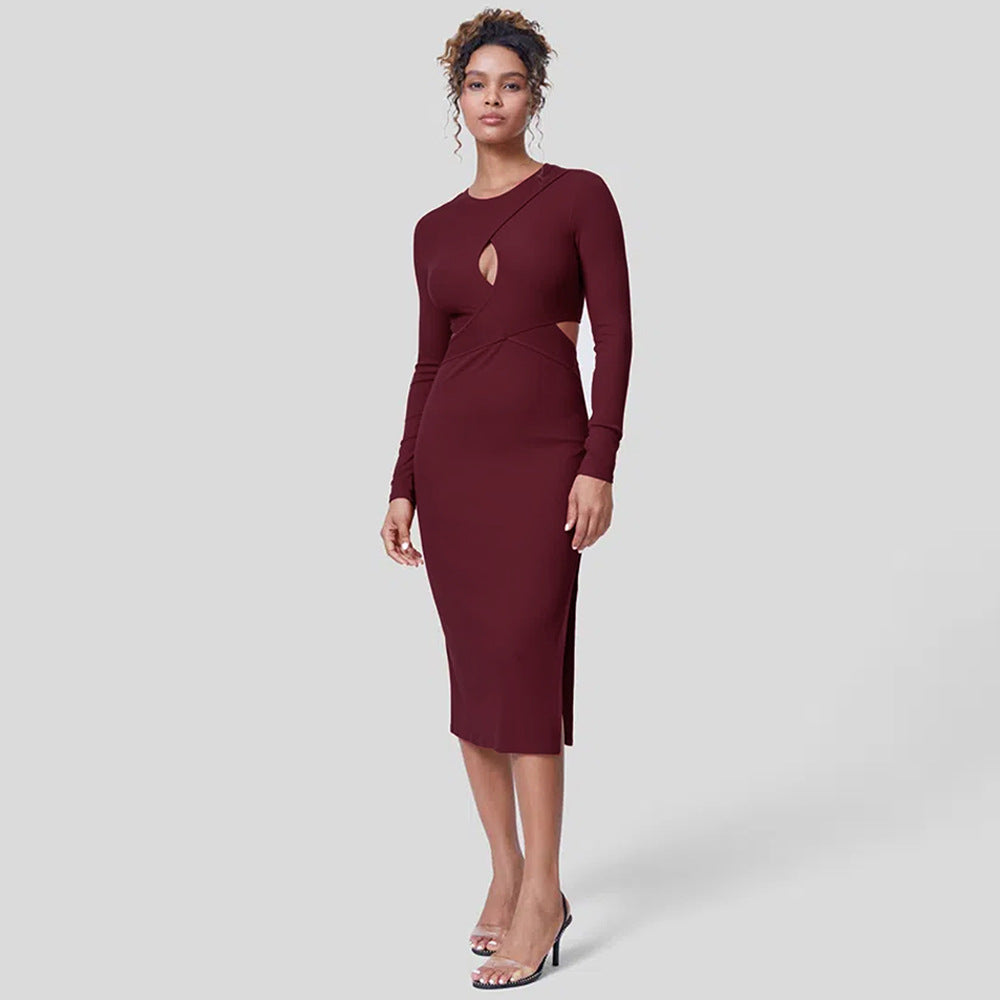 Damen elegantes Midikleid mit figurbetonten Cut-Out-Details Drune
