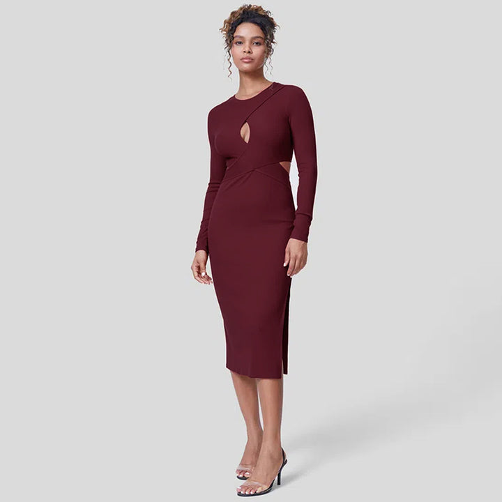 Damen elegantes Midikleid mit figurbetonten Cut-Out-Details Drune