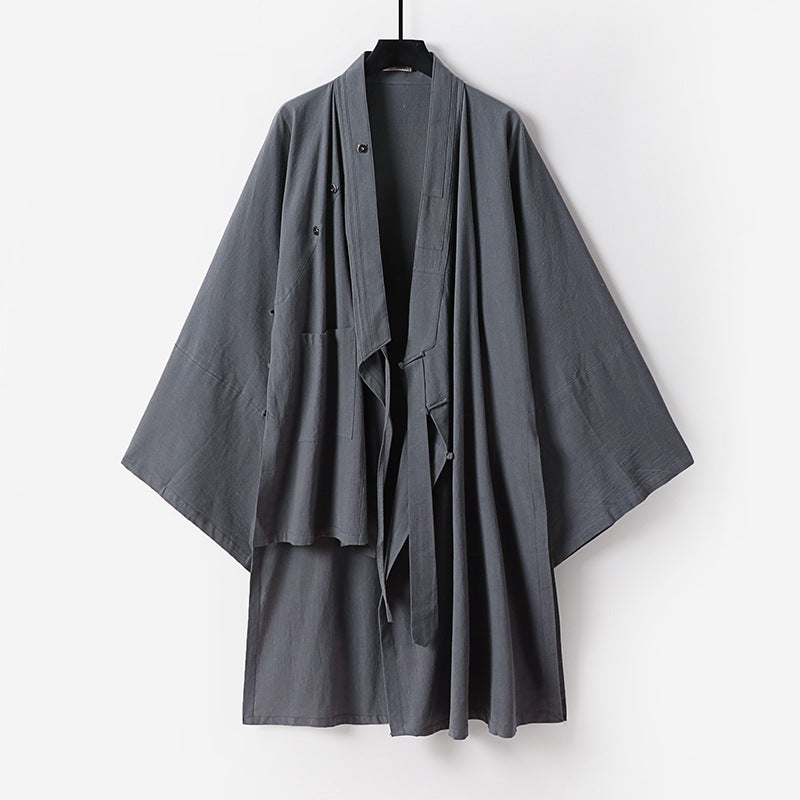 Unisex Oversize-Kimono-Mantel aus Baumwollmix mit weitem Schnitt und Bindegürtel Drune