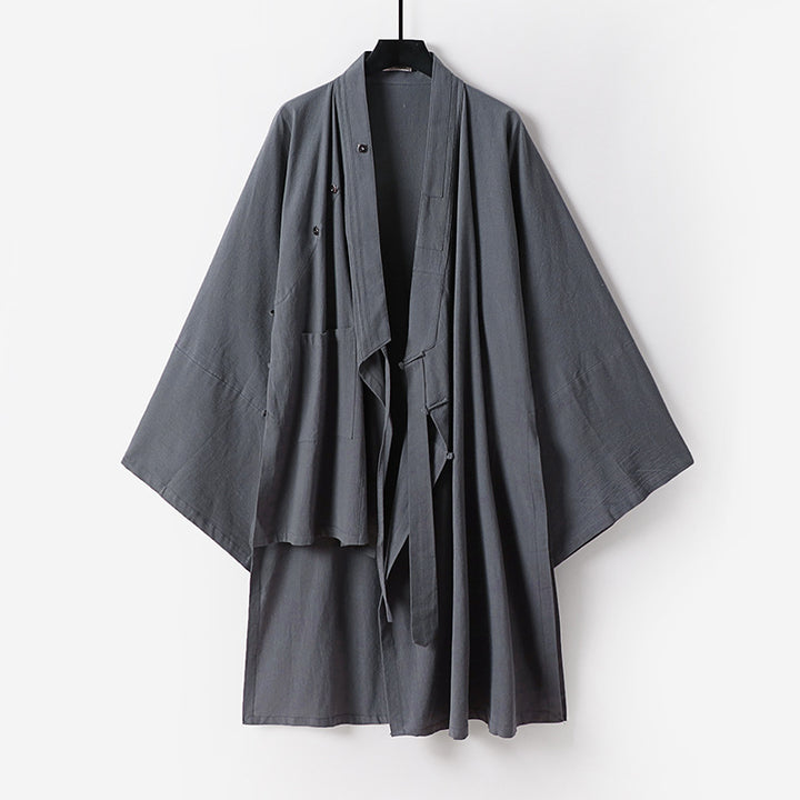 Unisex Oversize-Kimono-Mantel aus Baumwollmix mit weitem Schnitt und Bindegürtel Drune