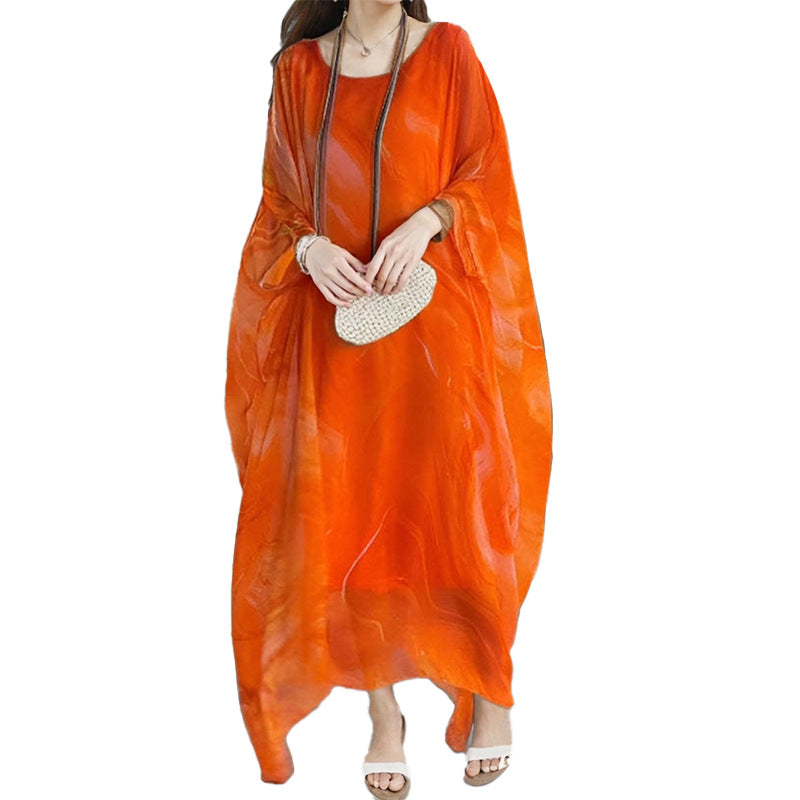 Damen Maxikleid mit elegantem Wasserfarbenmuster und weitem Schnitt Drune