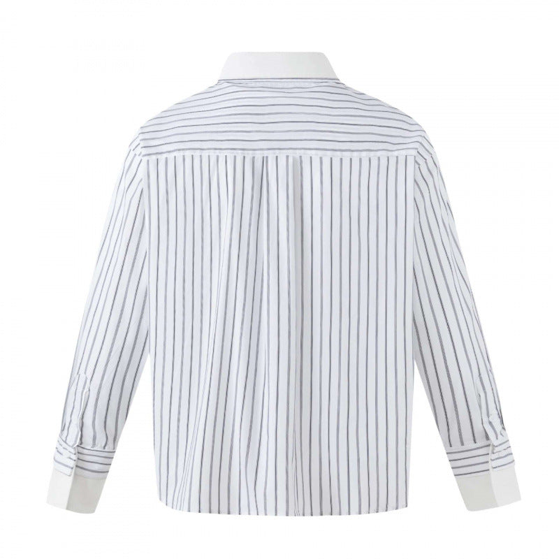 Damen Oversize-Hemdbluse mit Nadelstreifen, Kontrastkragen und Manschetten Drune