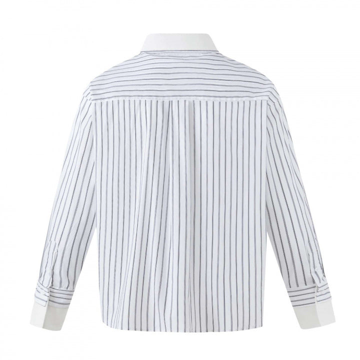 Damen Oversize-Hemdbluse mit Nadelstreifen, Kontrastkragen und Manschetten Drune