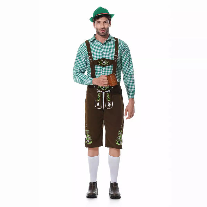Herren nan authentische Trachtenlederhose kurz mit verstellbaren Trägern und aufwendiger Stickerei Drune