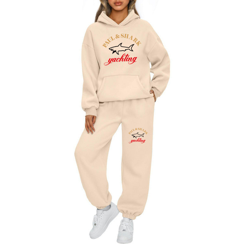 Damen nan oversized Hoodie und Jogginghose Set mit Kapuze Kängurutasche und gerippten Bündchen Drune