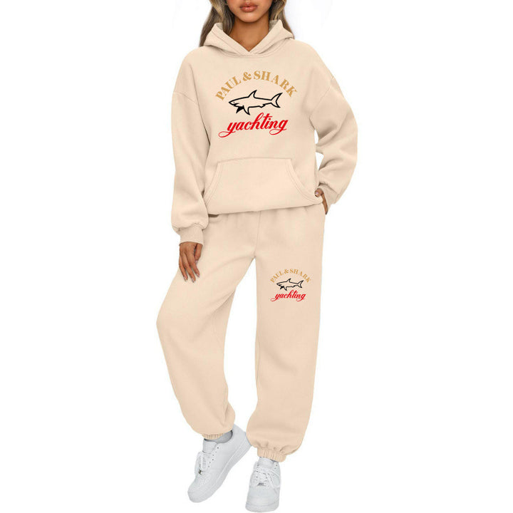 Damen nan oversized Hoodie und Jogginghose Set mit Kapuze Kängurutasche und gerippten Bündchen Drune