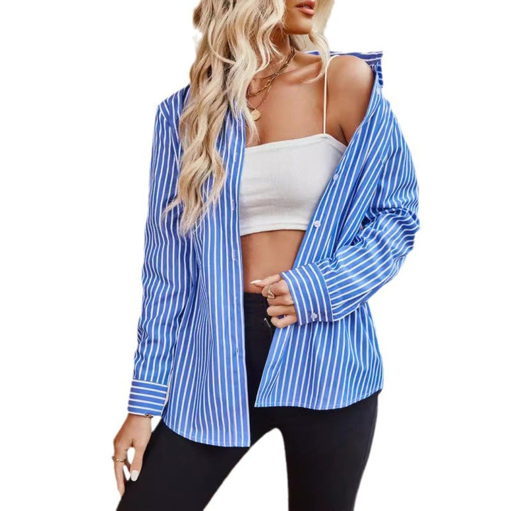 Damen Designermode gestreifte Bluse mit langen Ärmeln Drune