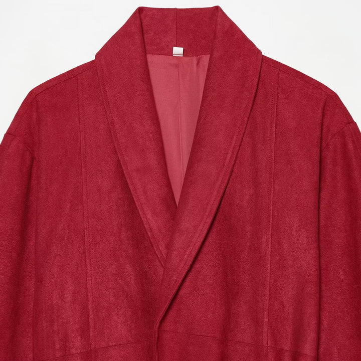 Damen Cropped Jacke im Kimono-Stil aus Veloursoptik mit Schalkragen und Bindegürtel Drune